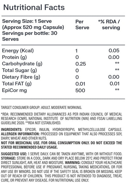 Gut Immune Support: EpiCor® 500mg Postbiotic